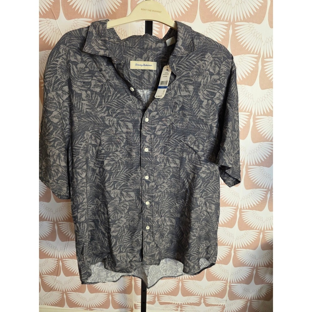 Tommy Bahama Fallen Leaves Woven Shirt Fog Grey Tropical Leaf ST326951RA Mens XL